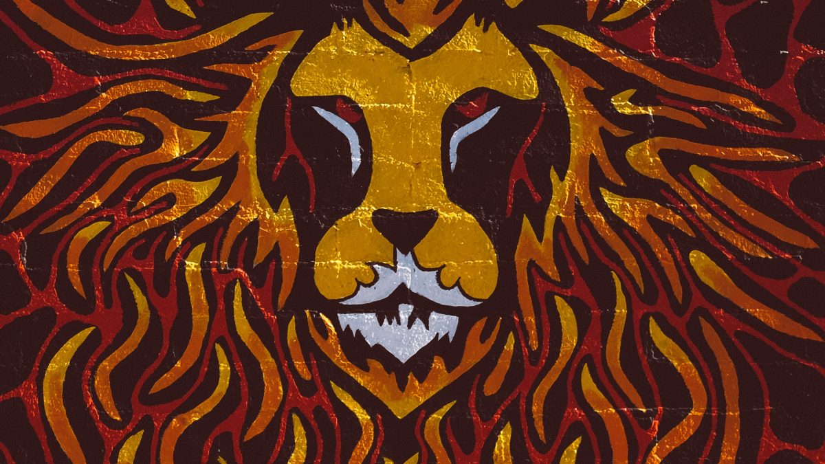 brown and red lion painting