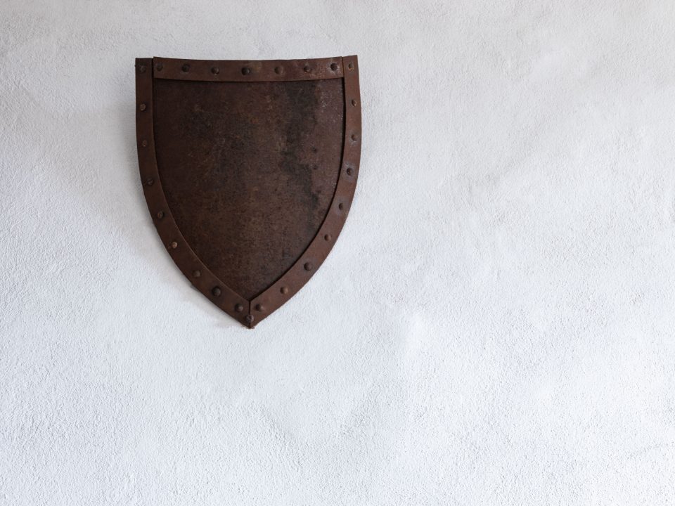 brown metal shield wall decor