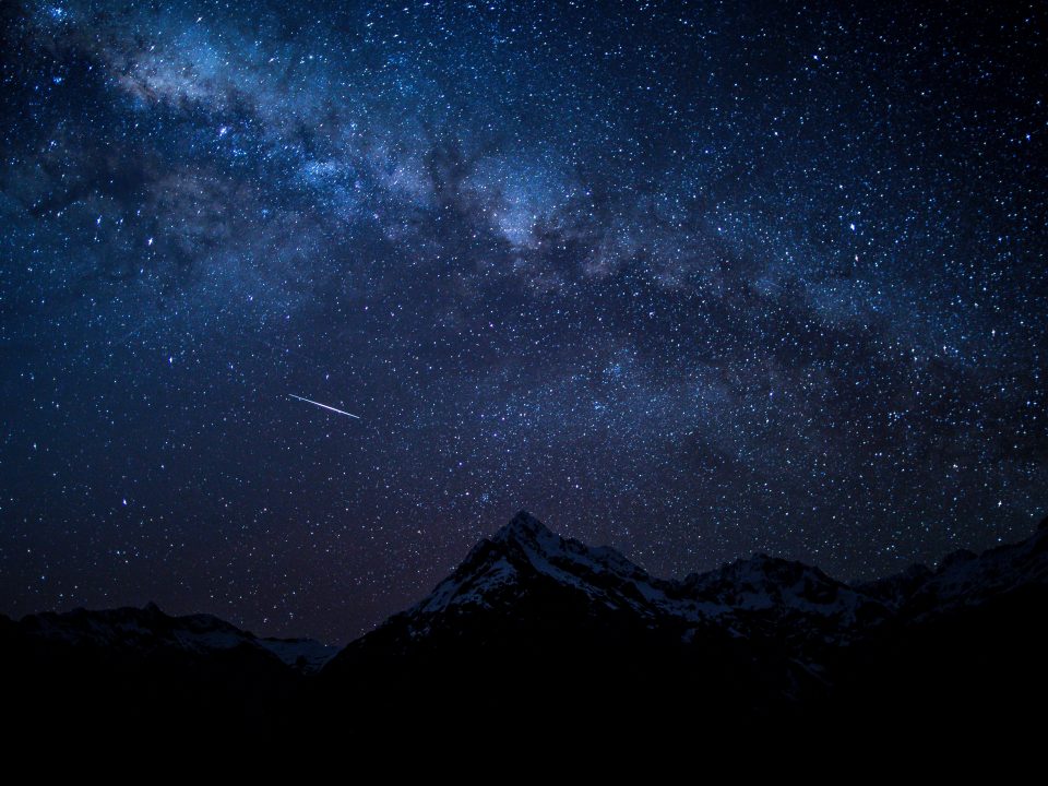 silhouette of mountain peak at nighttime