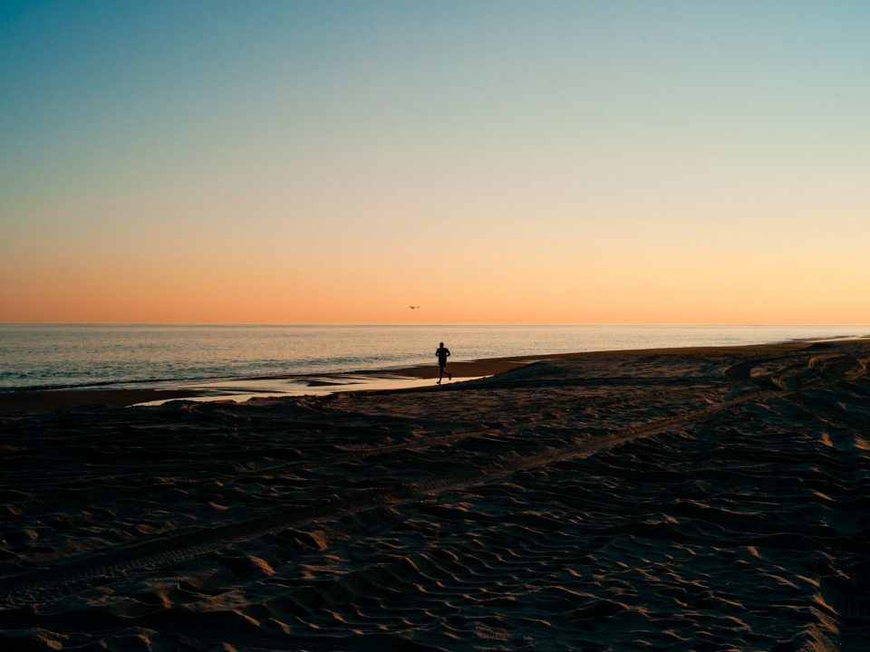 person on seashore during golden hour