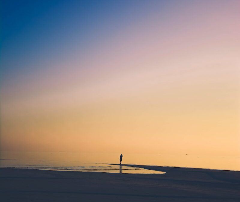 person standing on beach shore during golden time