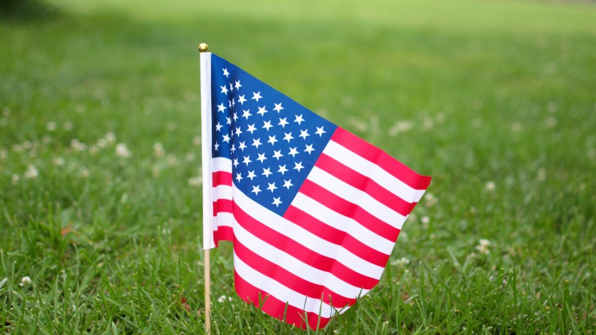 USA flag on green grass