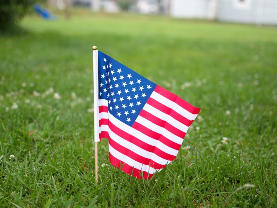 USA flag on green grass