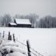 cabin in forest with snow