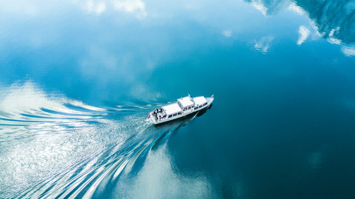 bird's-eye photography of white boat