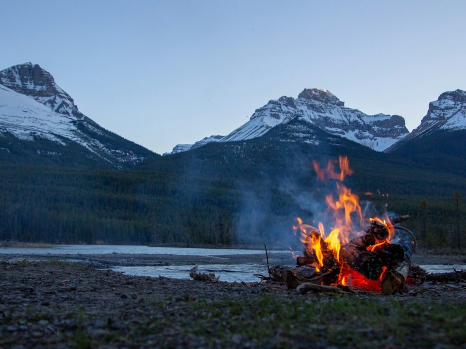 bonfire near mountain