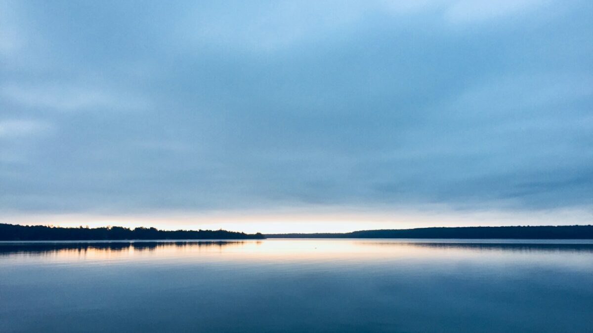 wide lake over sunset view