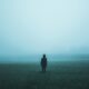 person standing on misty ground